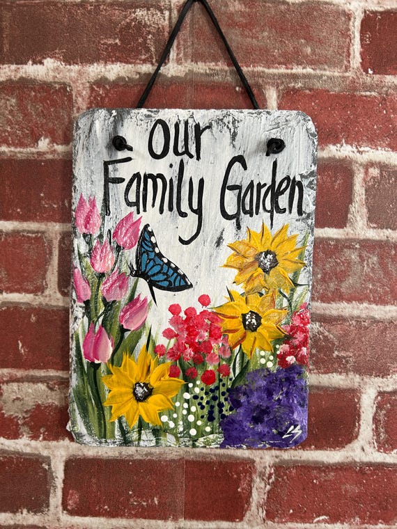 Welcome to our Garden Slate Sign: Floral Door Hanger, outdoor flower sign