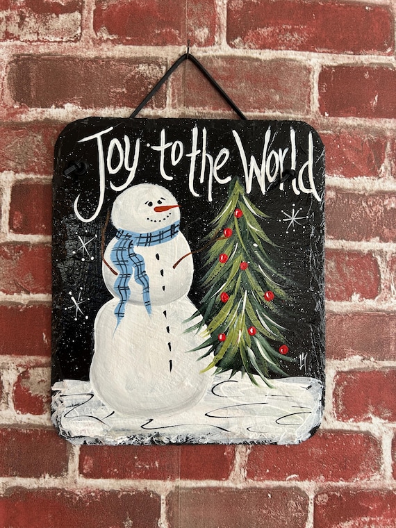 Hand Painted Snowman Slate Sign: Winter Porch Decor