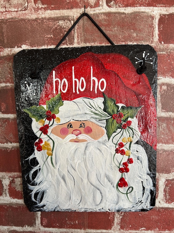 Hand Painted Santa Slate Sign: Christmas door hanger