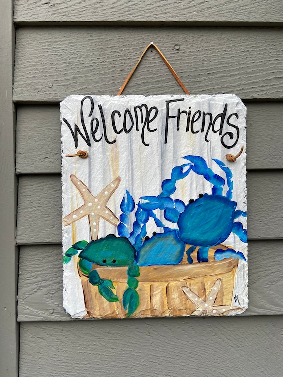 Slate Beach sign, Coastal Door Hanger, Beach house decor, Summer slate sign, Hand painted slate,  welcome sign for beach house