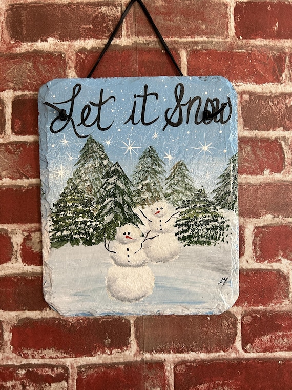Painted slate snowman sign, Snowman welcome sign, snowman slate sign, winter door hanger, painted slate, welcome sign, winter welcome plaque