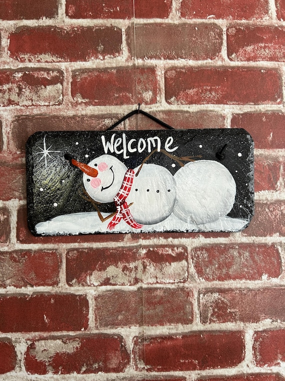 Painted snowman, Painted slate Snowman, Winter Porch decor, painted slate sign, painting on slate, Snowman slate wallhanging, Snowman decor