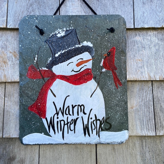 Painted slate snowman sign, Snowman welcome sign, snowman slate sign, winter door hanger, painted slate, welcome sign, winter welcome plaque