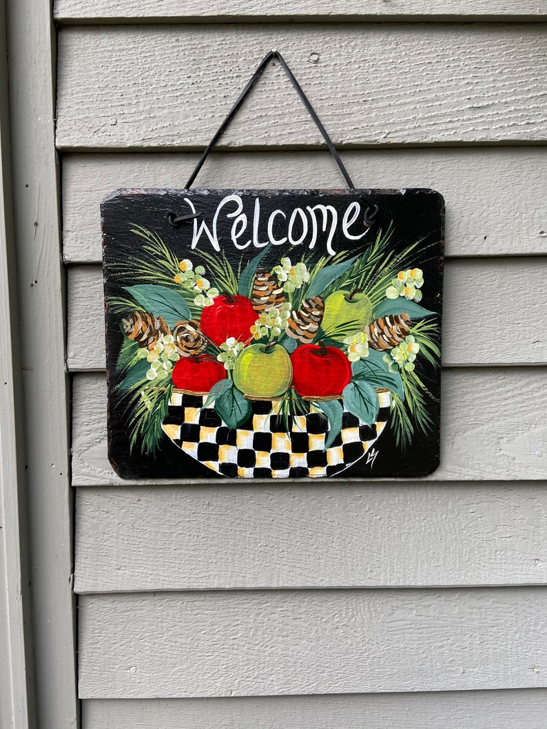 Slate welcome plaque Hand Painted Winter Slate Slate sign Winter Welcome sign Winter Slate Sign Christmas slate Winter door hanger