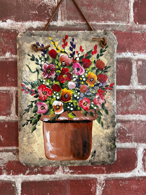 Hand Painted Spring Welcome Slate Sign: Floral Door Hanger