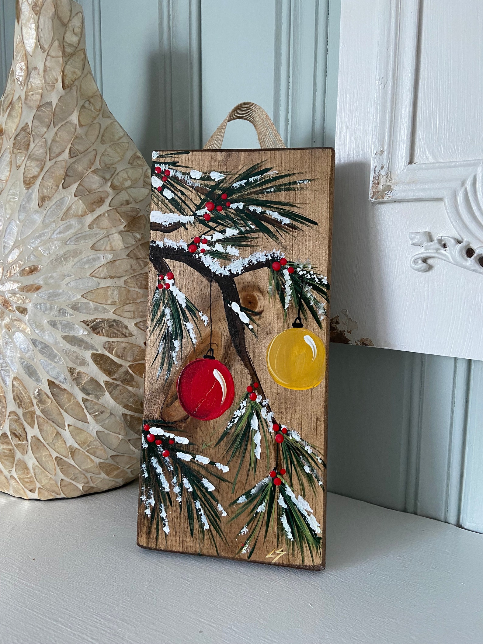 Hand Painted Wood Christmas Wall Hanging Rustic Christmas Etsy