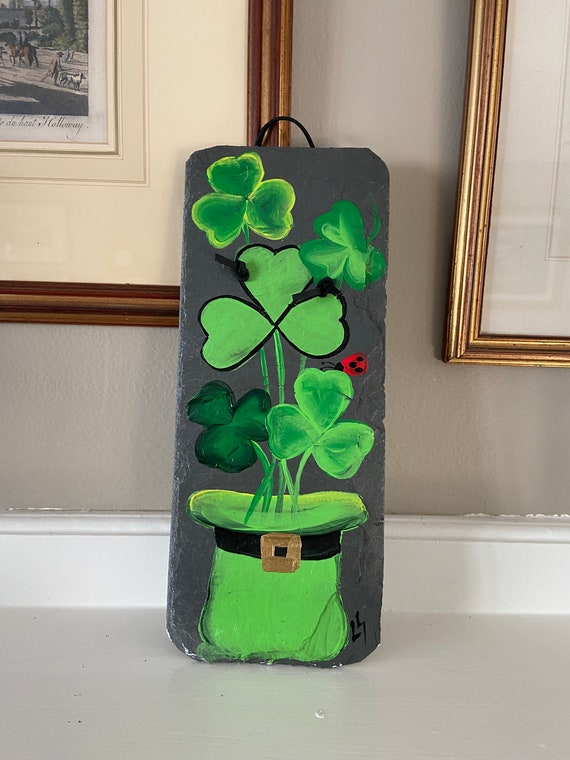 Painted St. Patrick slate, Painted slate Irish, St. Patricks Day slate sign, painting on slate, Irish slate wallhanging, St. Patrick Decor