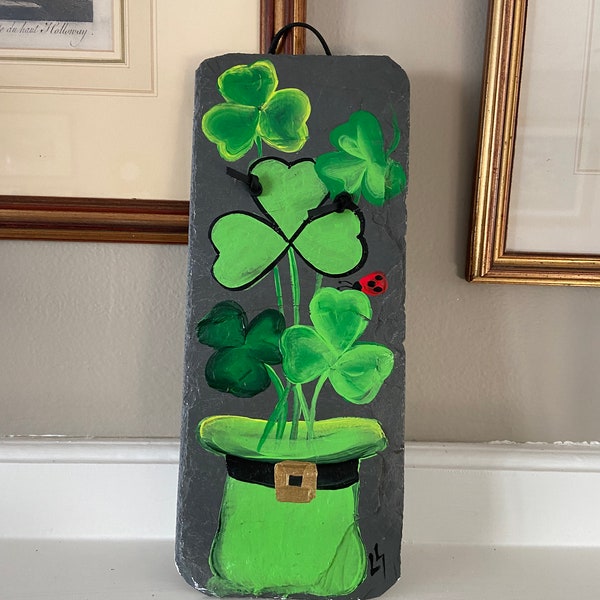 Painted St. Patrick slate, Painted slate Irish, St. Patricks Day slate sign, painting on slate, Irish slate wallhanging, St. Patrick Decor