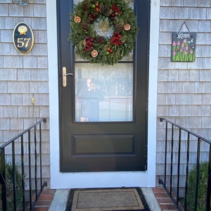 Tulips & Butterflies welcome sign, Painted Slate sign, Front door Slate, Slate Sign, Floral door hanger, Spring slate, Slate welcome plaque image 6