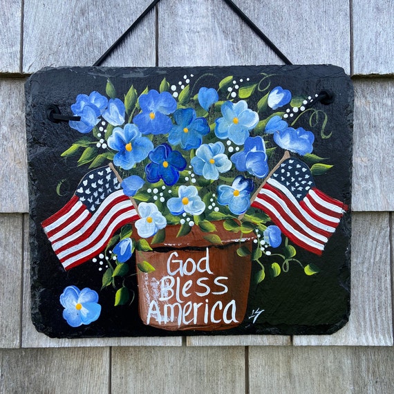 Patriotic slate sign, Summer Slate sign, July fourth welcome plaque, Painted slate, Summer Door hanger, Deck Decor, Porch Decor, Slate sign