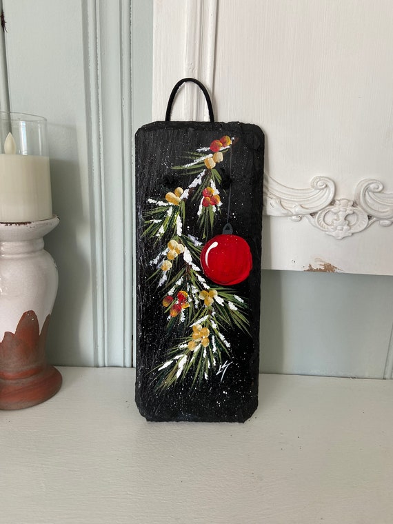 Painted Christmas Slate welcome sign: Christmas porch decor