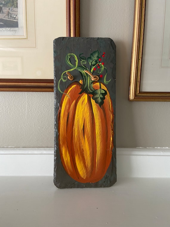 Painted pumpkin slate sign, Fall welcome plaque, painted pumpkin slate sign, Fall sign, welcome sign, slate gift, Fall porch decor
