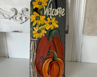 Painted fall slate sign, Fall welcome plaque, painted slate sign, Fall sign, welcome sign, slate gift, Fall porch decor, pumpkin art, slate