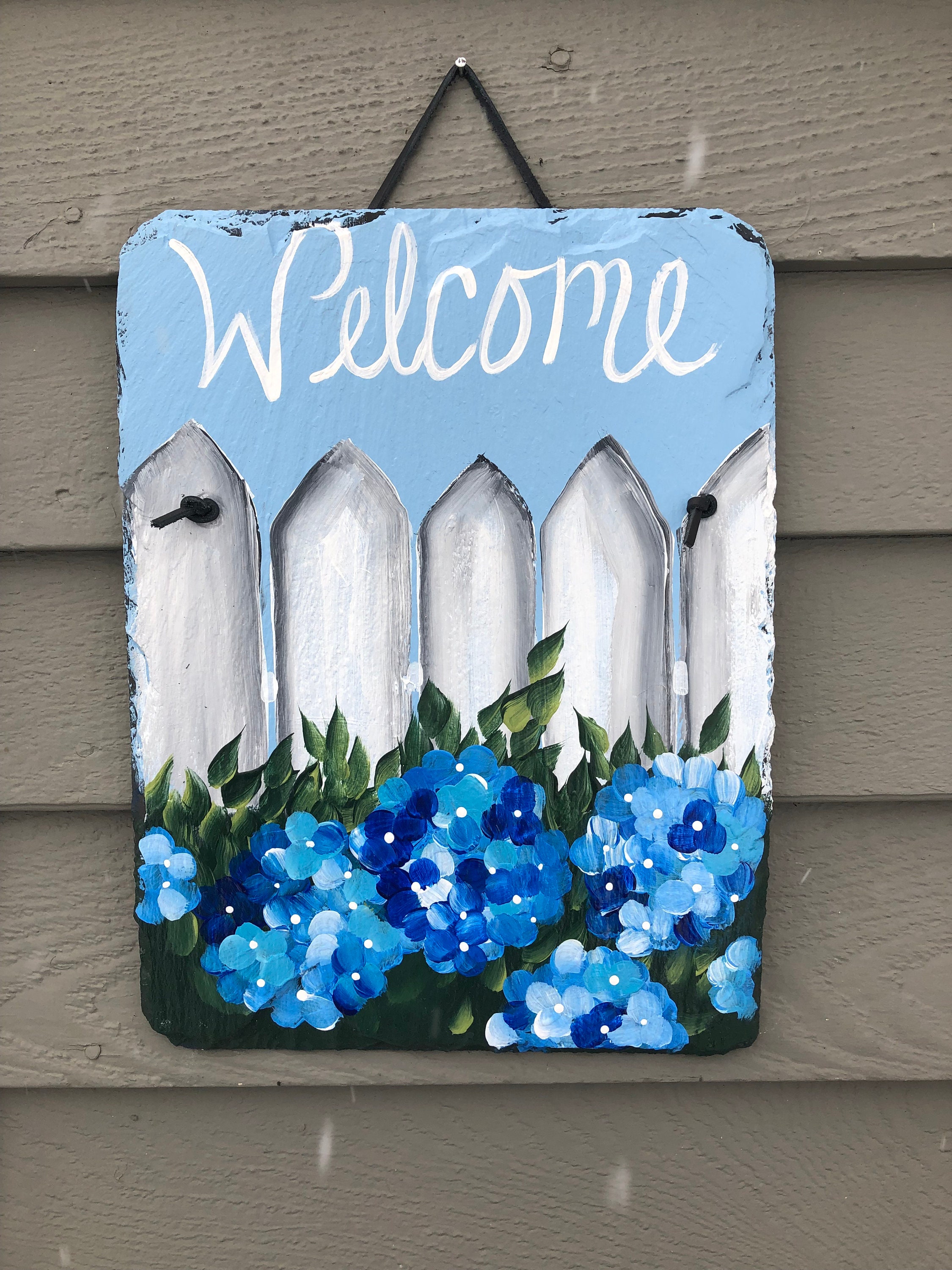 painted slate welcome sign painted slate spring decor spring door hanger