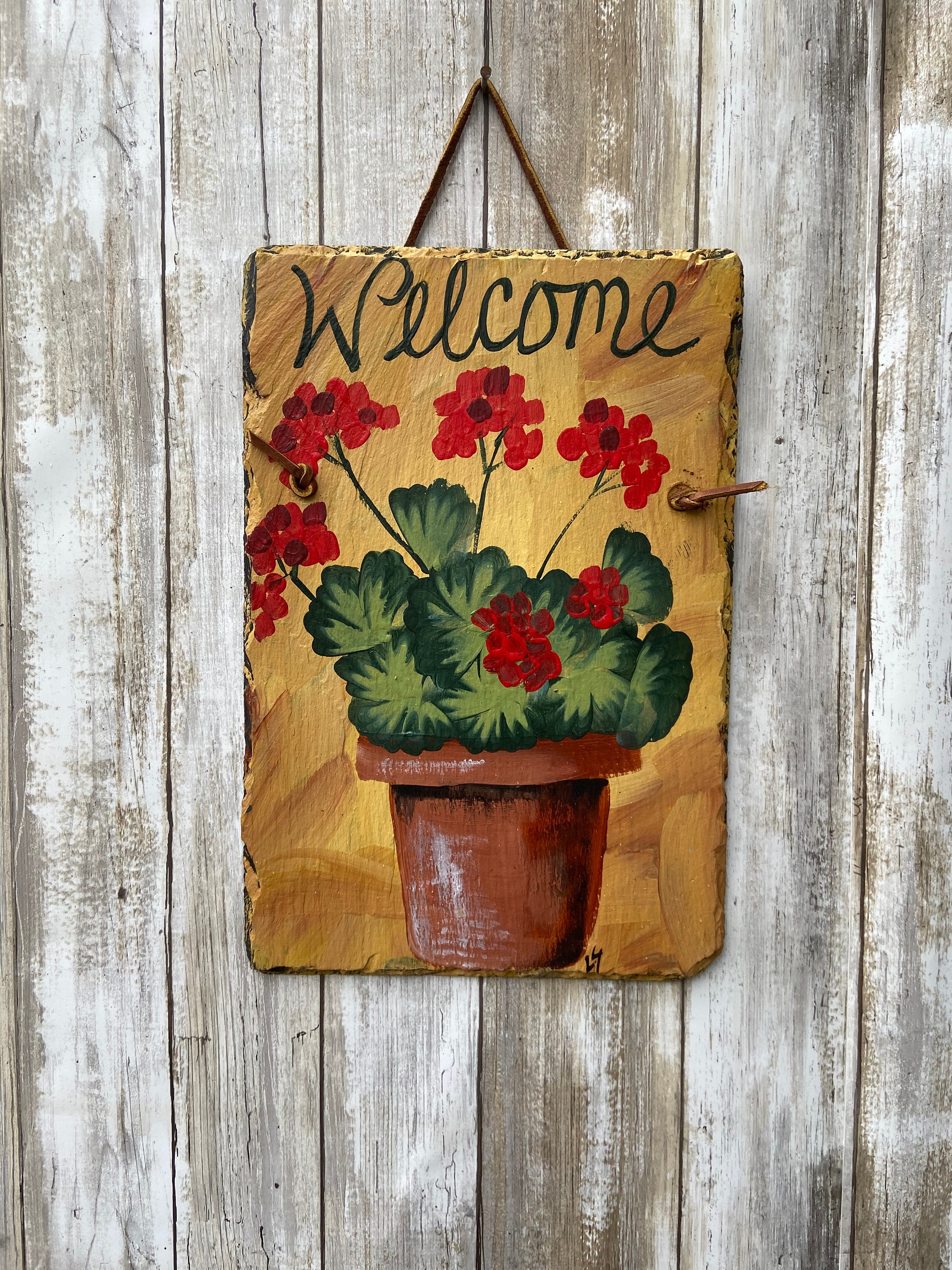 Slate Plaque, Garden decor, Hand Painted Slate Welcome Sign, Welcome