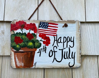 July 4th slate sign, Patriotic slate sign, Flag welcome plaque, Porch decor, Fourth of July sign, patriotic sign, Painted slate, slate sign