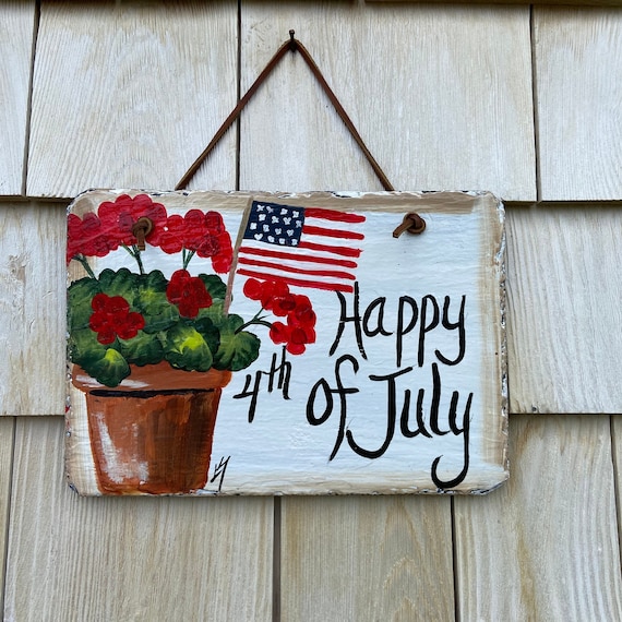 July 4th slate sign, Patriotic slate sign, Flag welcome plaque, Porch decor, Fourth of July sign, patriotic sign, Painted slate, slate sign