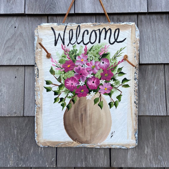 Porch Sign, Summer slate sign, Slate Garden sign, door decor, Spring decor, welcome plaque, door hanger, Slate welcome sign, porch decor