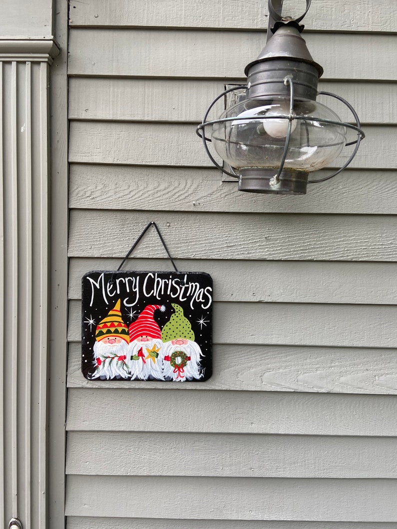 Painted Christmas slate tile Christmas plaque door hanger Etsy