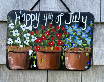 July 4th slate sign, Patriotic slate sign, Happy July 4th sign, Porch decor, Fourth of July sign, patriotic sign, Painted slate, slate sign
