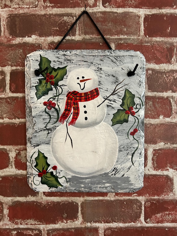 Hand Painted Snowman Slate Welcome Sign, Winter Porch Decor