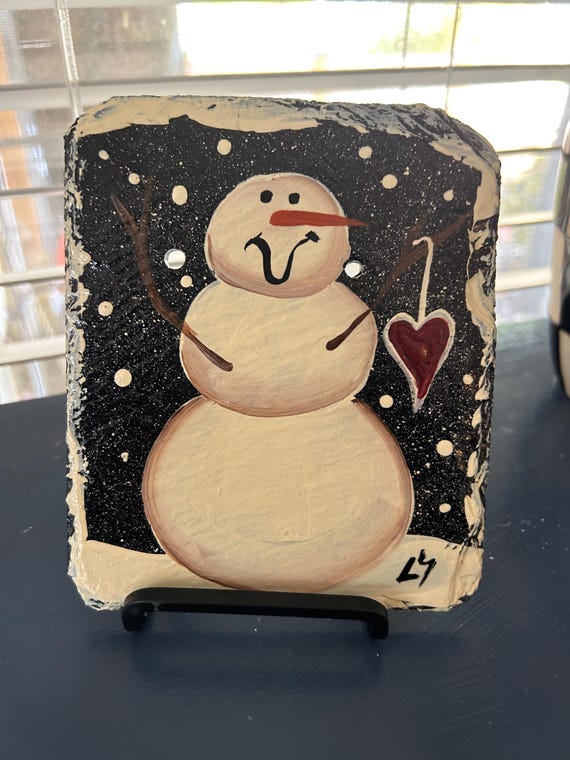 Hand Painted Snowman Slate: Holiday Mantel Decor (6x5)