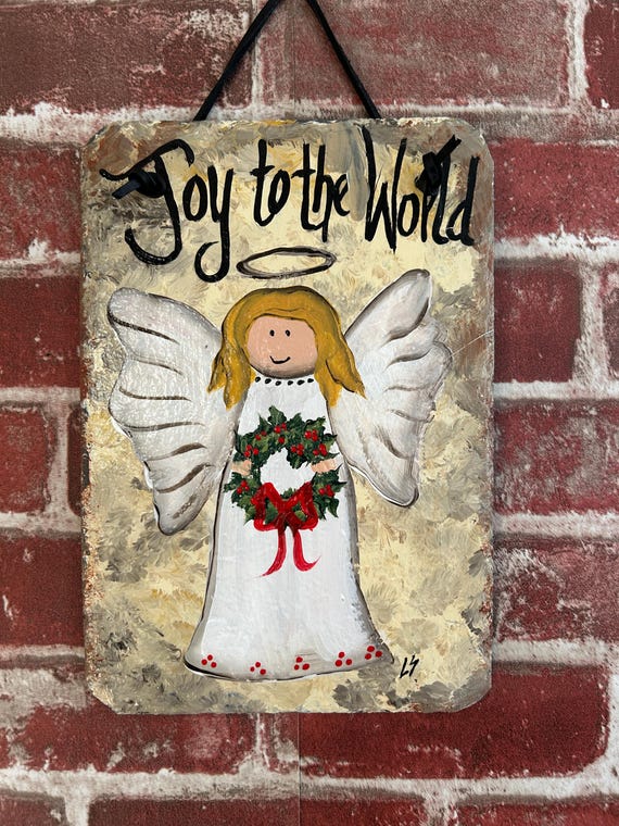 Hand Painted Slate Welcome Sign: Snow angel house sign, Winter Porch Decor