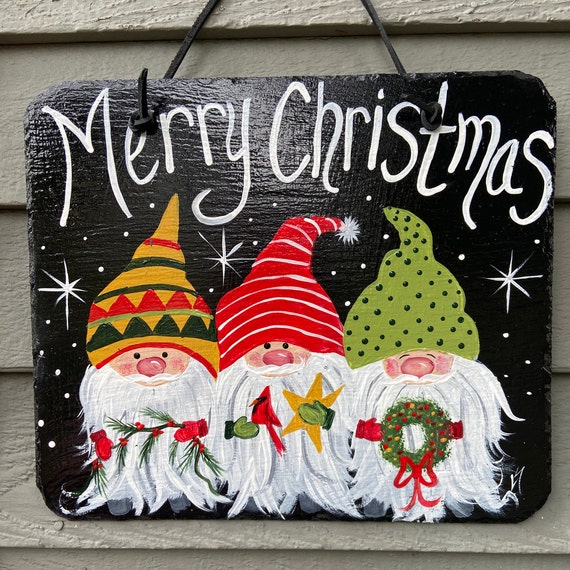Painted Christmas slate tile, Christmas plaque, door hanger, Christmas door hanger, Merry Christmas sign, , Painted slate, slate sign