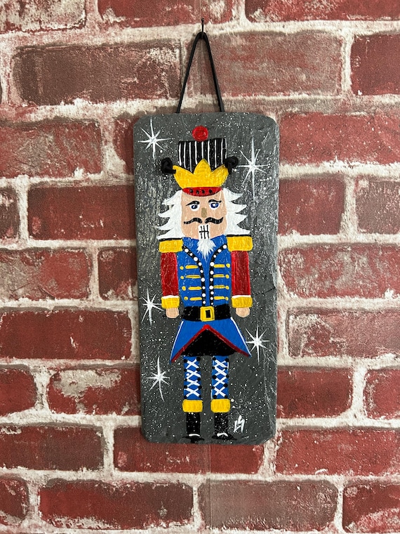 Painted Nutcracker on slate, Christmas Porch decor, painted slate sign, Nutcracker sign, painting on slate, Porch decor,