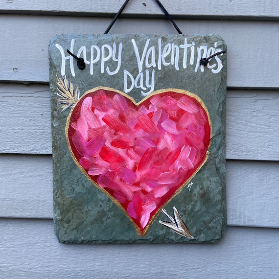 Hand painted Valentine's Day slate sign: Heart Door hanger