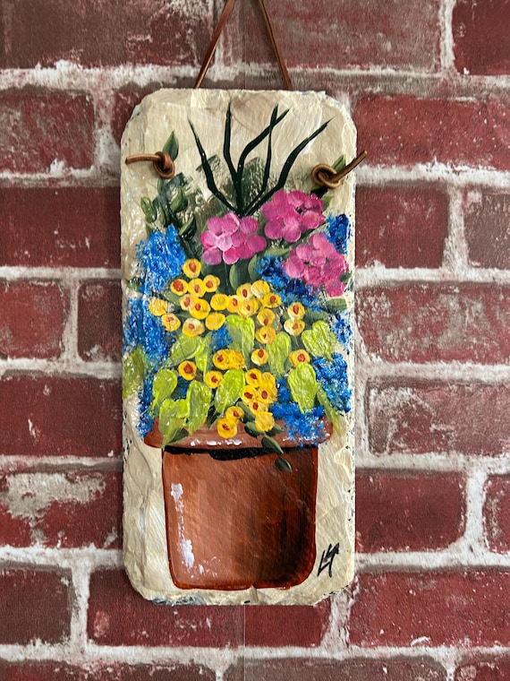 Painted floral slate sign, Spring Porch decor, slate sign, painting on slate, garden decor, Spring welcome sign on slate, painted slate