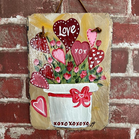 Painted Valentine Slate sign, Painted slate sign, Valentine gift, painted Valentine sign, Happy Valentines Day sign, Valentines Day decor