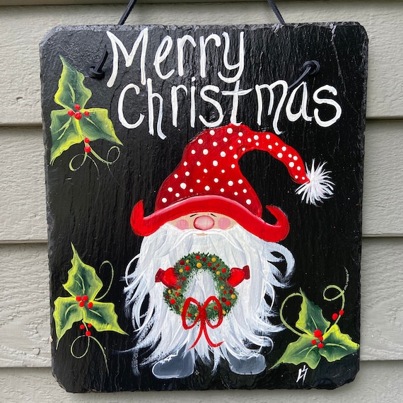 Painted slate, Christmas Slate plaque, Christmas sign, Porch Decor, Slate welcome sign, slate sign, Christmas door hanger, Painting on slate