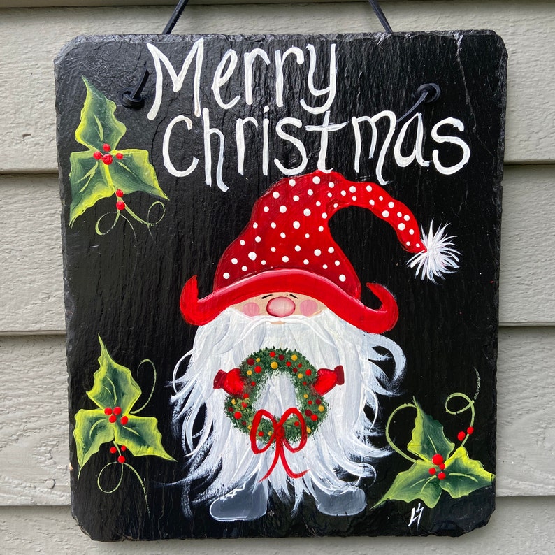 Painted slate Christmas Slate plaque Christmas sign Porch Etsy