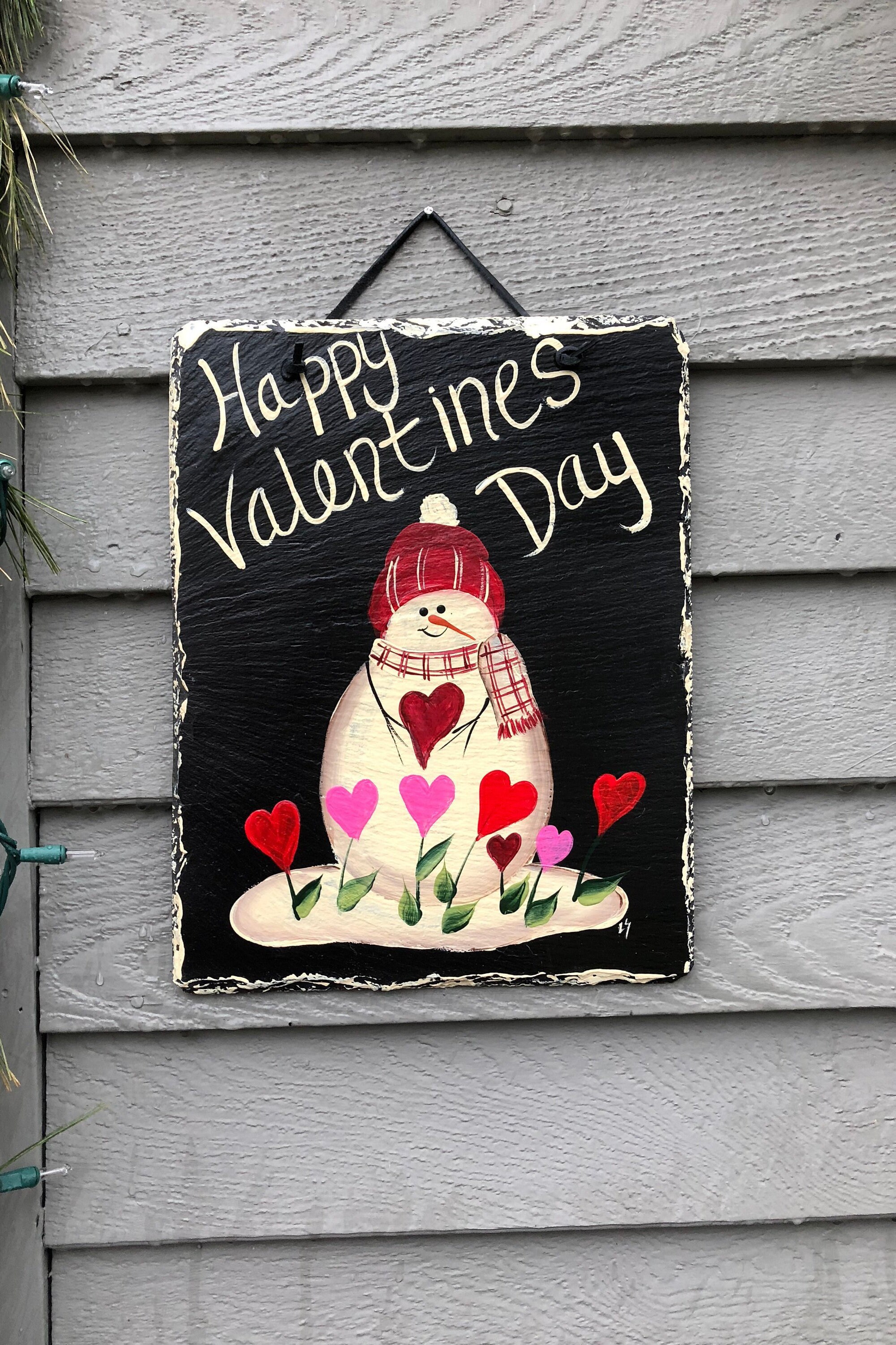 Happy Valentines Day Painted Slate Valentine S Day Snowman