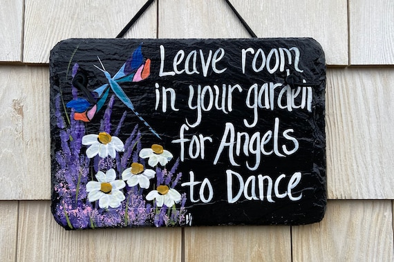 Painted slate garden sign, Dragonfly garden sign, garden signs, angels in heaven, painted slate, garden decor, bereavement gift, slate sign