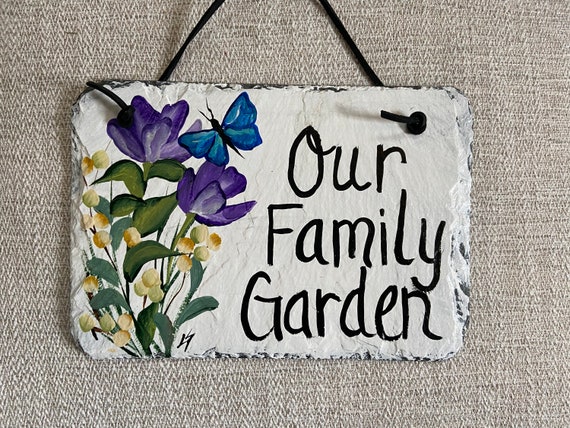 Slate sign for garden, Painted garden sign, Hand painted slate sign, garden signs, painted slate, garden decor, slate sign, gift for mom