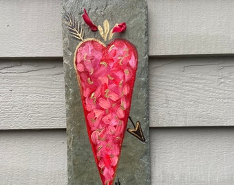 Painted Valentine Heart, Painted slate Heart, Valentine gift, painted slate sign, painting on slate, Heart slate wallhanging, Love Heart