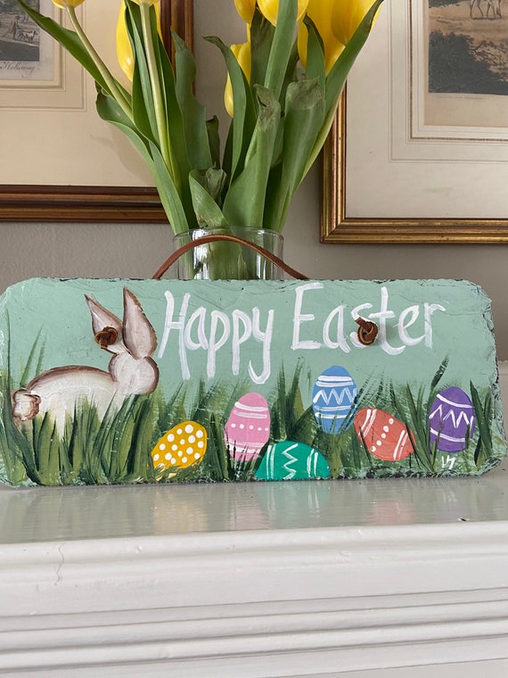 Happy Easter slate sign, Easter sign, painted slate sign, painted slate, Easter Decor, outdoor sign for Easter