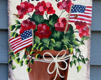 Slate Patriotic Welcome Sign, July 4th Door Hanger, Decor, Flag