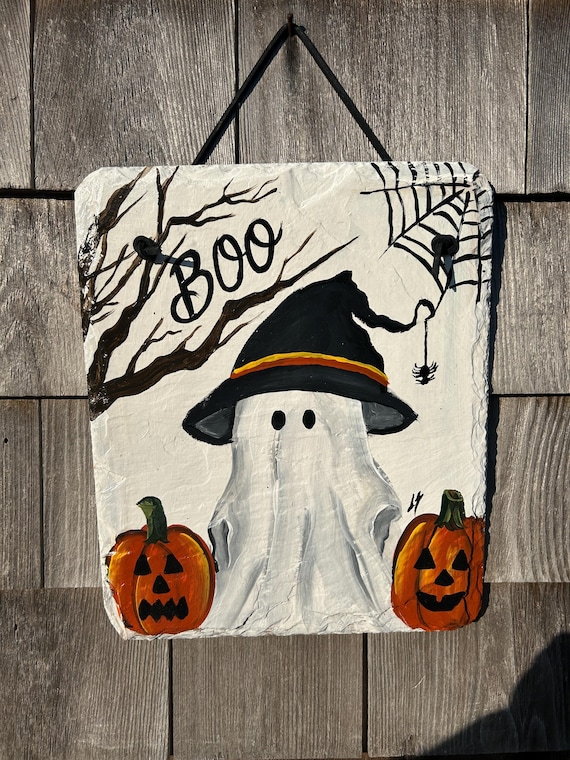 Painted Halloween Slate Plaque: Halloween Welcome Sign
