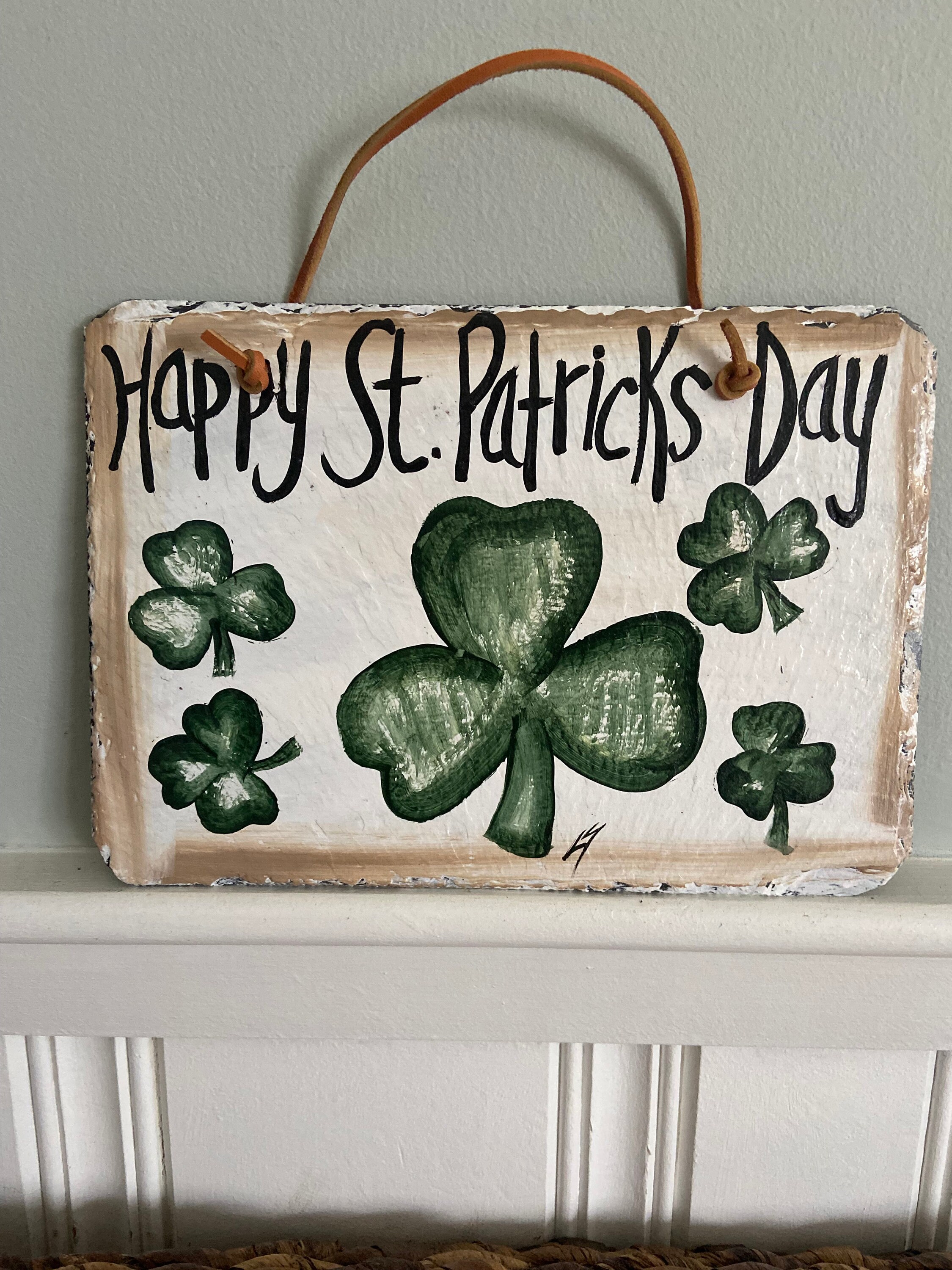 Painted St. Patricks Day slate sign, Painted slate Irish clovers