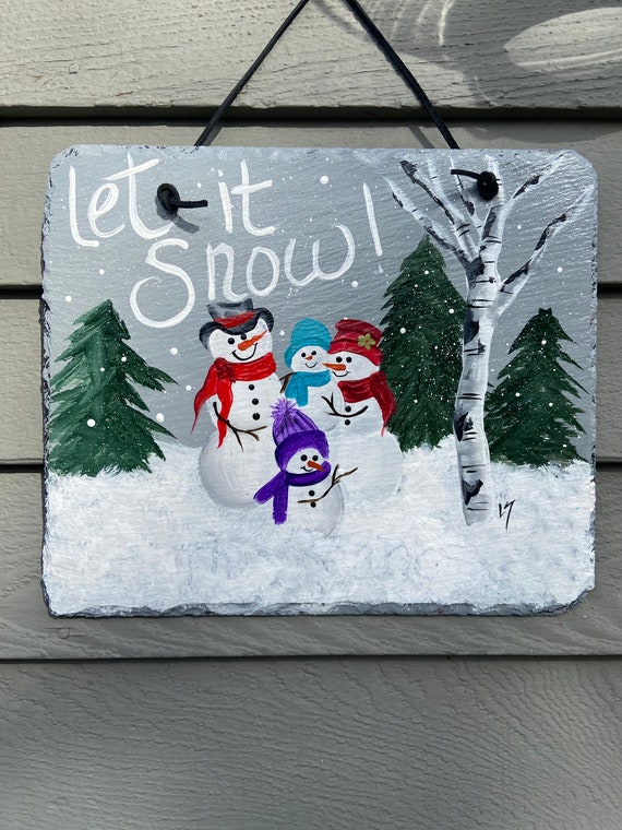 Winter slate sign, Welcome plaque, Winter door hanger, Painted snowman slate, Snowman welcome sign, Painted slate, slate sign, slate plaque