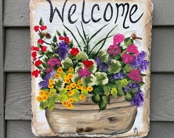Summer slate plaque, Slate sign, Welcome sign, Garden decoration, outdoor decor, deck decor, Door hanging, Door decor, painted slate sign