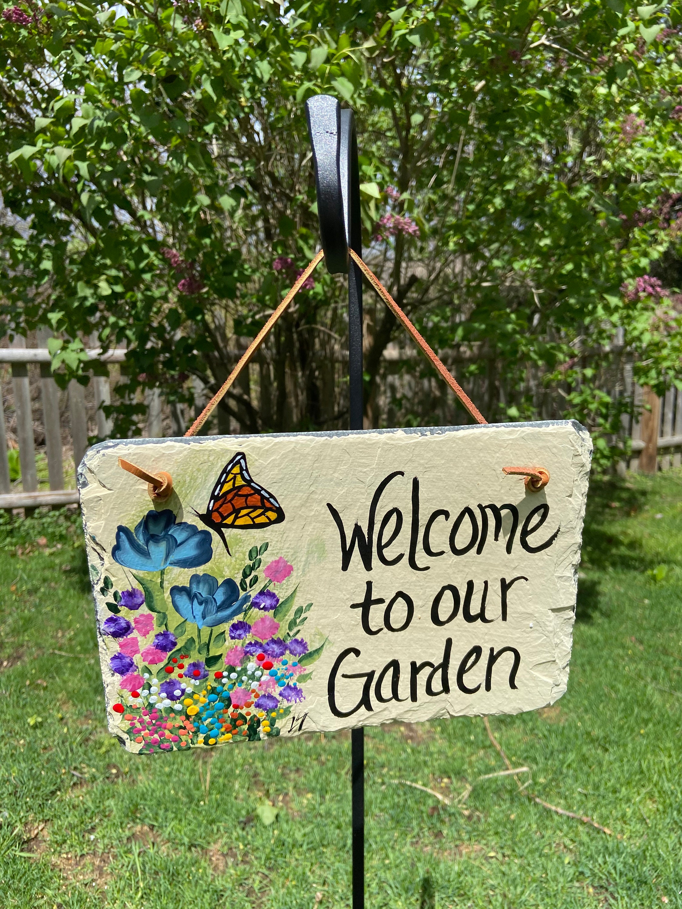 Painted garden sign Slate sign for garden to our Etsy