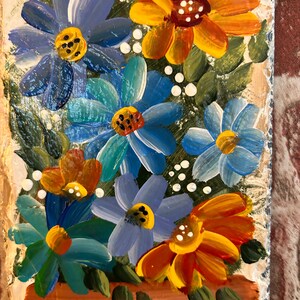 Painted Flowers, Painted slate, Spring Porch decor, painted slate sign, painting on slate, Spring welcome sign on slateSpring decor image 4