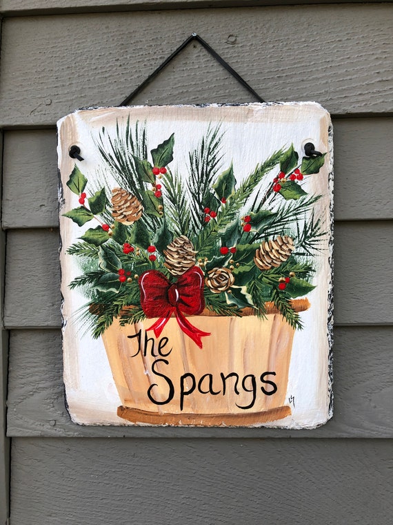Hand Painted Slate sign, Winter Welcome sign, Front door Slate, Winter Slate Sign, door hanger, Christmas slate, Slate welcome plaque