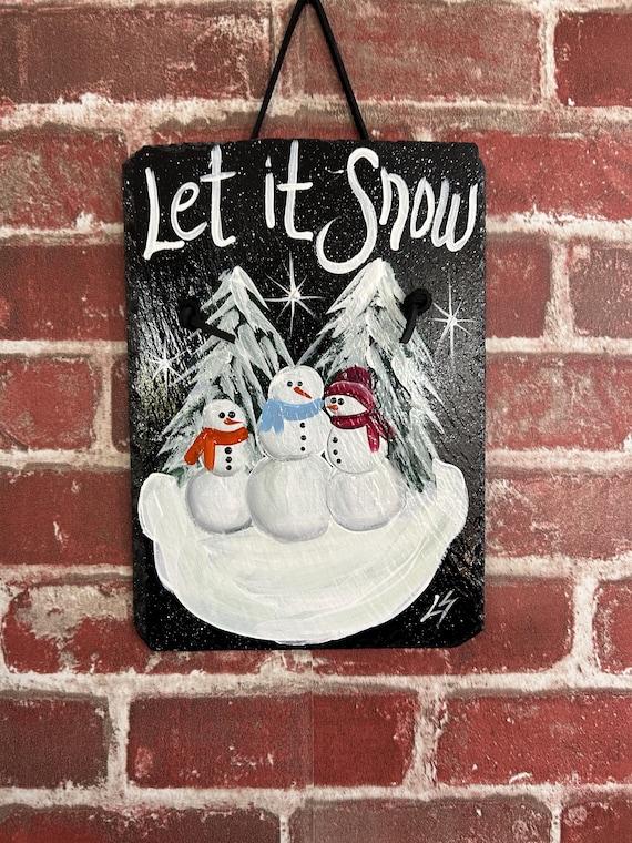 Hand-Painted Snowmen Slate Welcome Sign: Winter Porch Decor