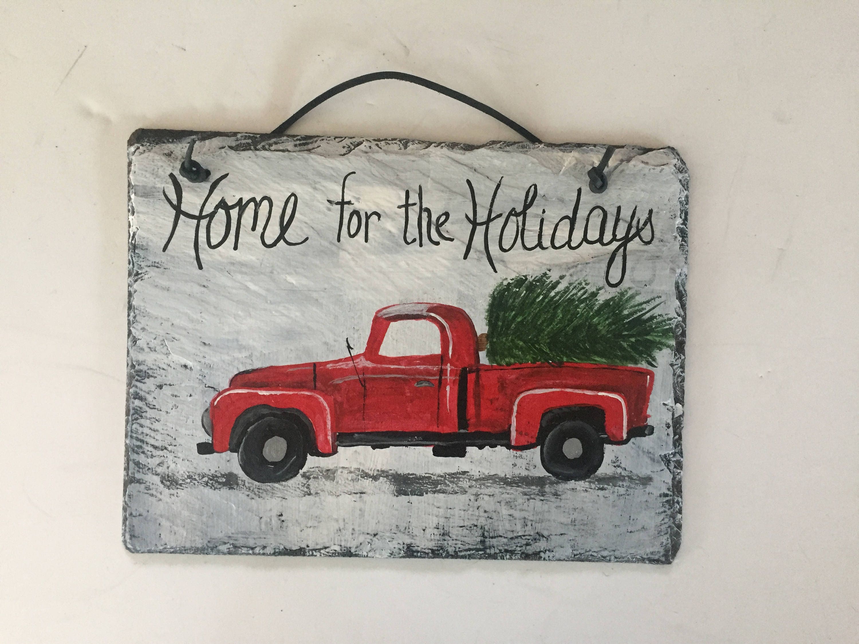 Hand painted slate, Home for the Holidays sign, painted slate Christmas Sign, Holiday Front door