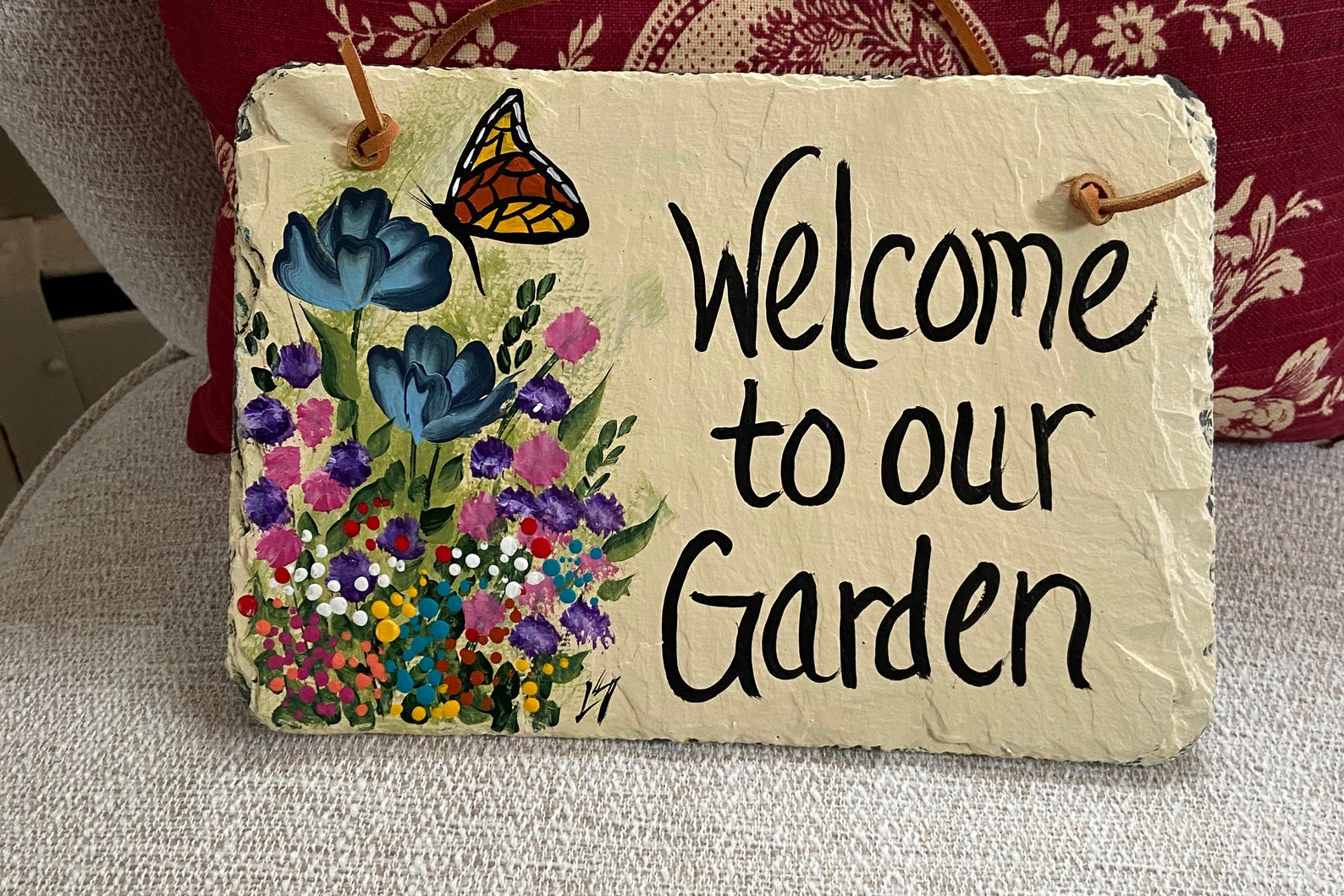 Painted garden sign Slate sign for garden to our Etsy